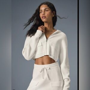 Sold out Alo Yoga Scholar Knit Cargo Full Zip Hoodie sweater Ivory Small!